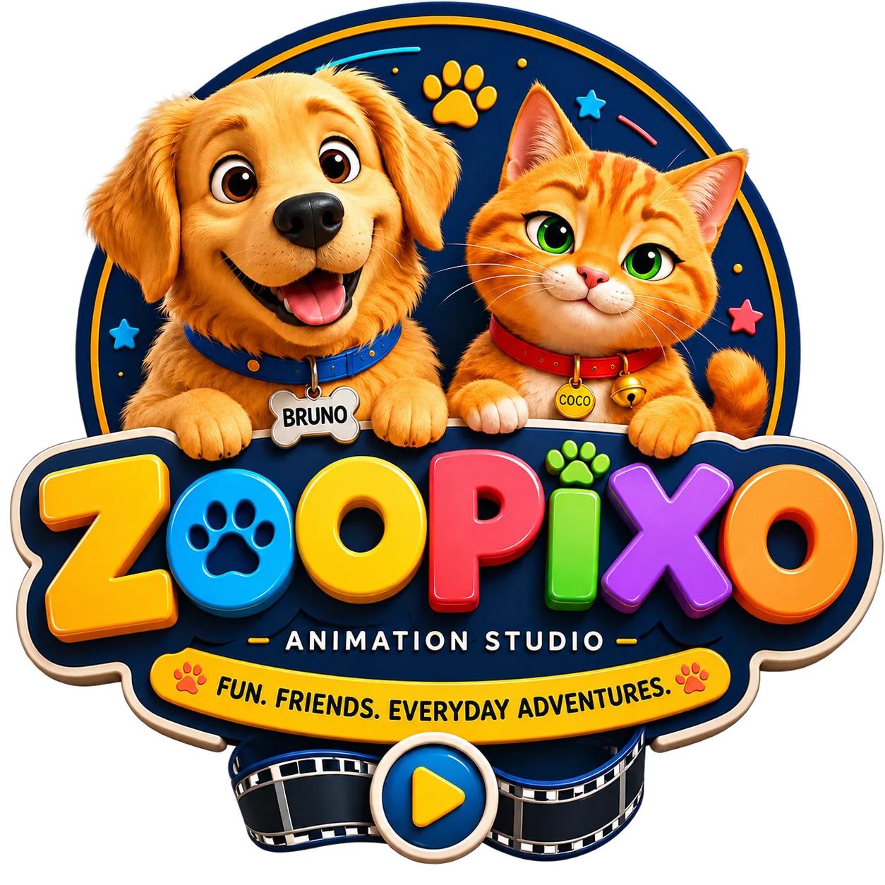 ZooPixo Animation Studio emblem featuring Bruno and Coco